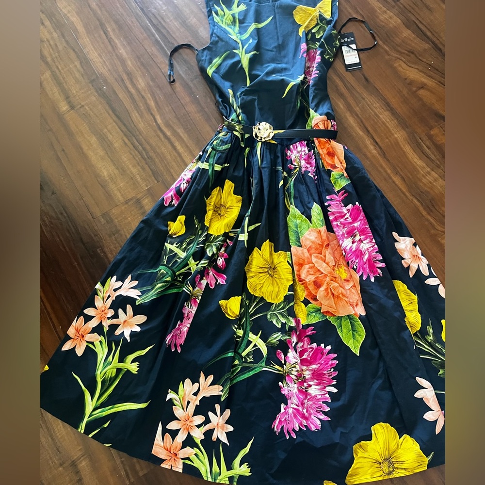 New Karl Lagerfeld Navy Floral Sleeveless Fit-and-Flare Dress size 10 - Picture 15 of 16